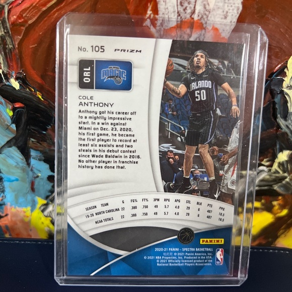 Cole Anthony Spectra Hyper ROOKIE INSERT PRIZM - Picture 2 of 2